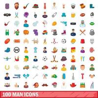 100 hombre, conjunto de iconos de estilo de dibujos animados vector