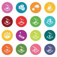 3d printing icons set colorful circles vector