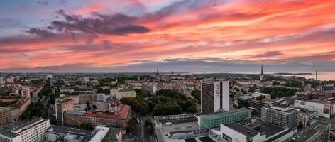 Aerial view of the Tallinn business center in the evening. Beautiful business district
