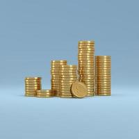 Stack of gold dollar coins on blue background. with concept of profit. photo