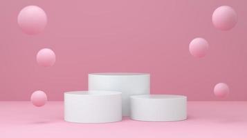 Podium with bubble floating on pastel pink studio. minimal geometric background shape abstract background. photo