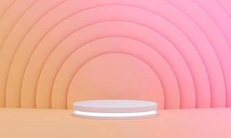 Podium with light on colorful pink and yellow circles pattern background for summer sunny. photo