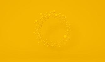partículas amarillas formando un círculo flotando en el fondo del estudio. concepto de marca, afiche. foto