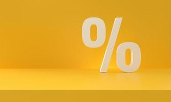 Percent discount symbol yellow background. Sale concept. 3d rendering. photo