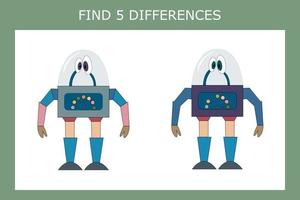 Educational game for children. Find 5 differences between the  robots and circle them vector