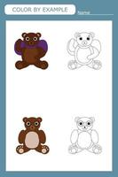 libro para colorear de un oso. juegos creativos educativos para niños en edad preescolar vector