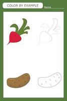 Coloring book of a  radish and potato. Educational creative games for preschool children vector