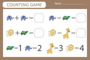 counting game with funny animals. Preschool worksheet, kids activity sheet, printable worksheet vector