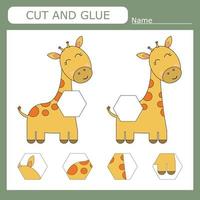 worksheet vector design, the task is to cut and glue a piece on giraffe.  Logic game for children.