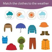 Combina tu ropa con el clima. juego educativo para niños. vector