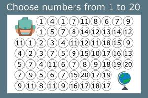 Connect the numbers from 1 to 20 in the correct order and go through the maze vector