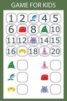 The task is to write in the lost numbers from 1 to 20. Educational exercises for preschool children vector