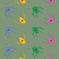 Childish  pattern with cute monsters on green background. Vector texture for children clothes, fabrics, textiles