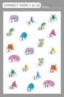 The task is to go through a maze of numbers from 1 to 20. Educational exercises for preschool children vector