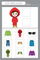 Cut out the pictures of the clothes and glue the ones that match the pattern. Fun game for kids and kids vector