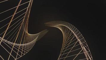 Abstract image of swirling golden double triangle lines on black background.,Abstract line movement,3d rendering photo