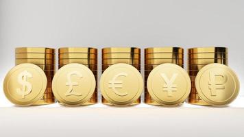 imagen de nosotros, euros, monedas japonesas, británicas, moneda en el sistema monetario de divisas, mundo de las finanzas de inversión, representación 3d foto