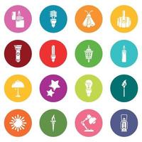 fuente de luz, iconos, conjunto, colorido, círculos, vector