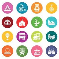 Amusement park icons set colorful circles vector