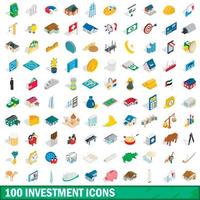 100 investment icons set, isometric 3d style vector