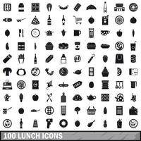 100 iconos de almuerzo, estilo simple vector