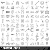 100 rest icons set, outline style vector