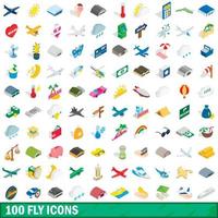 100 fly icons set, isometric 3d style vector