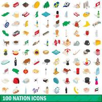 100 nation icons set, isometric 3d style vector