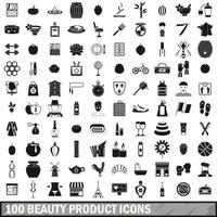 100 beauty product icons set, simple style vector