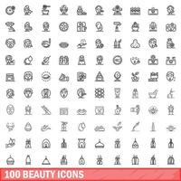 100 beauty icons set, outline style vector