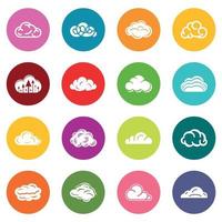 Cloud icons set colorful circles vector