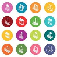 Balcony window forms icons set colorful circles vector