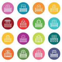 Balcony window icons set colorful circles vector