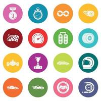 Car race icons set colorful circles vector