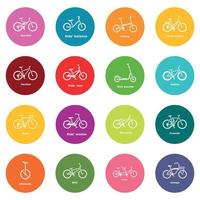 Bicycle types icons set colorful circles vector