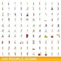 100 people icons set, cartoon style vector