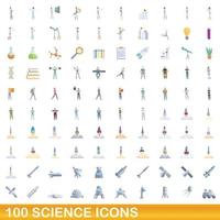 100 science icons set, cartoon style vector