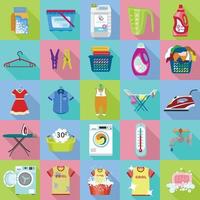 Laundry icon set, flat style vector