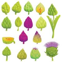 Artichoke icons set, cartoon style vector