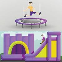 Playground trampoline banner set, cartoon style vector