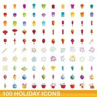 100 iconos de vacaciones, estilo de dibujos animados vector