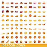 100 food icons set, cartoon style vector