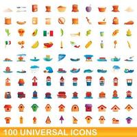 100 universal icons set, cartoon style vector