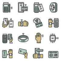 Nfc technology icons set, outline style vector