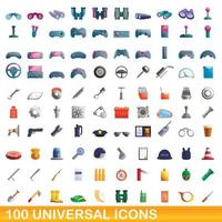 100 universal icons set, cartoon style vector