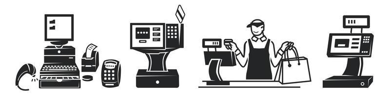 Cashier icon set, simple style vector