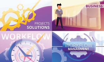 Workflow management banner set, cartoon style vector