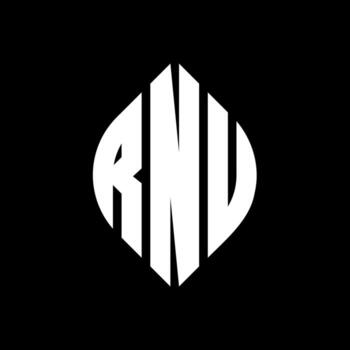 RNU circle letter logo design with circle and ellipse shape. RNU ellipse letters with typographic style. The three initials form a circle logo. RNU Circle Emblem Abstract Monogram Letter Mark Vector. vector