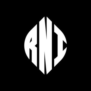 RNI circle letter logo design with circle and ellipse shape. RNI ellipse letters with typographic style. The three initials form a circle logo. RNI Circle Emblem Abstract Monogram Letter Mark Vector. vector