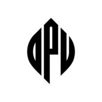 diseño de logotipo de letra de círculo opu con forma de círculo y elipse. opu letras elipses con estilo tipográfico. las tres iniciales forman un logo circular. vector de marca de letra de monograma abstracto del emblema del círculo opu.